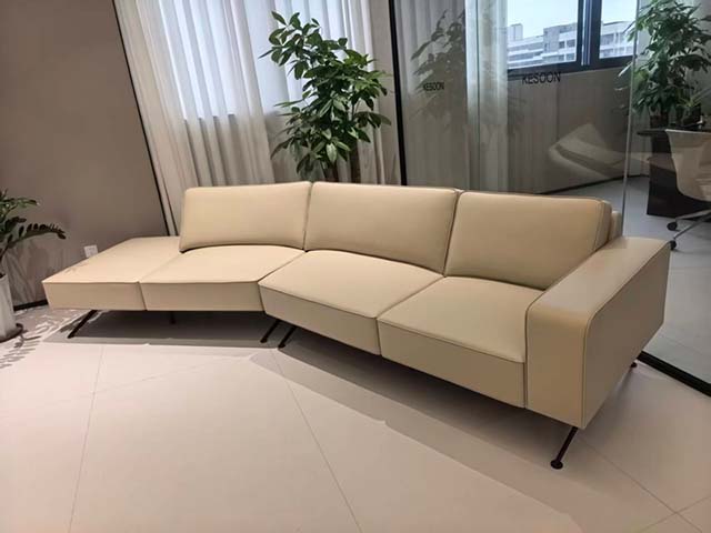 KESOON Beige Leather L-Shaped Sectional Sofa with Left Chaise