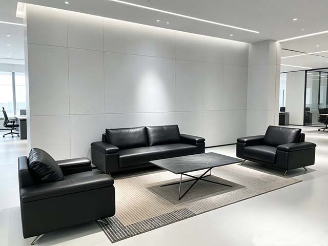 Black Leather 3+1+1 Executive Lounge Sofa Set with Coffee Table