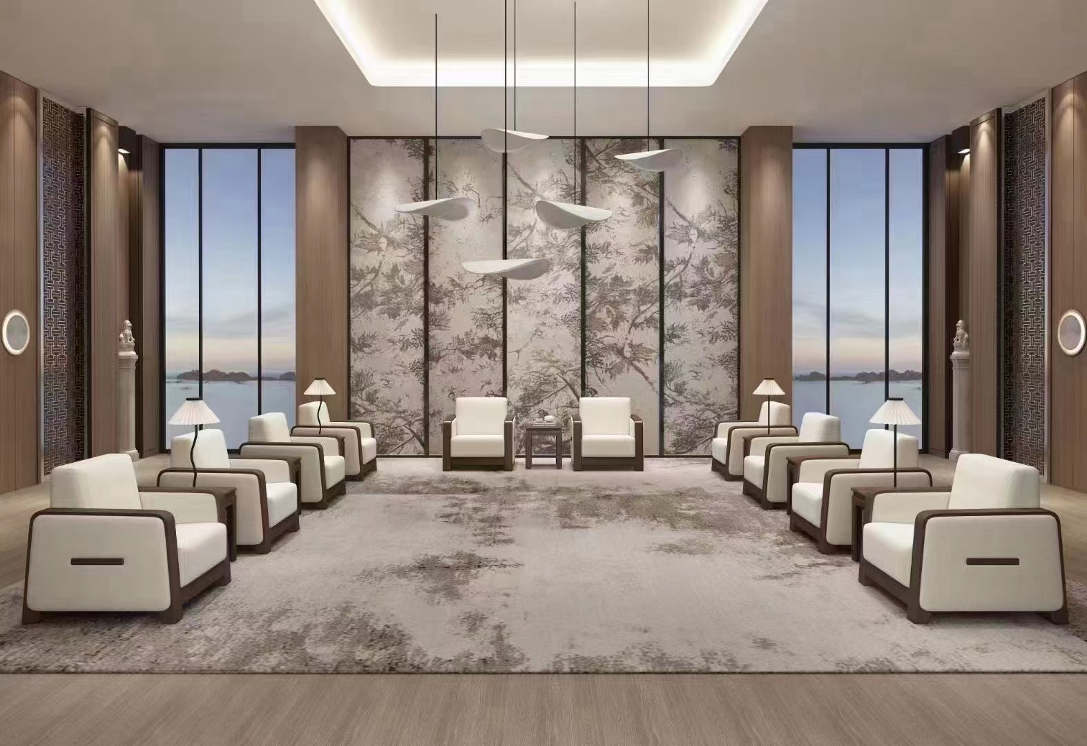 Ten-Seat Upholstered Reception Lounge Seating Set with Side Tables