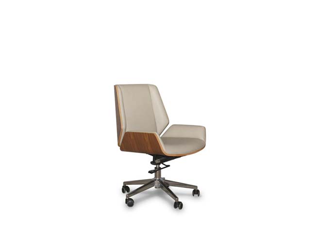 Armless Swivel Conference Chair with Wood Shell and Upholstered Pads