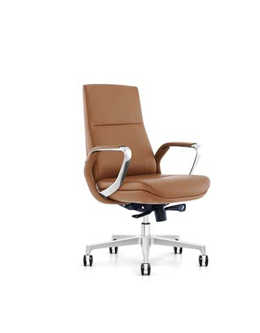 Mid-Back Brown Leather Executive Swivel Chair