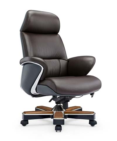 High-Back Brown Leather Executive Swivel Chair
