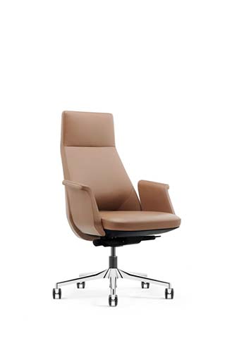 High-Back Tan Leather Swivel Executive Chair