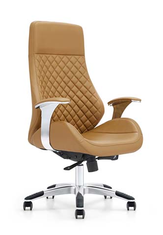 High-Back Quilted Tan Leather Executive Office Chair