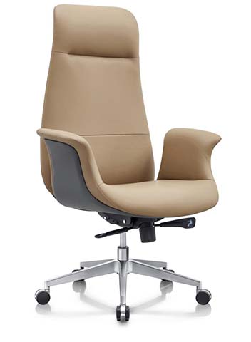 High-Back Executive Swivel Chair in Beige Upholstery