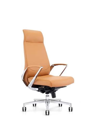 High-Back Tan Leather Executive Swivel Chair