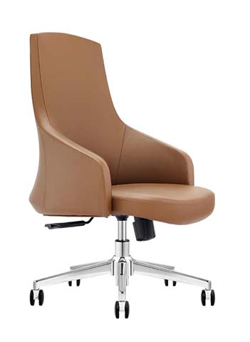 Cognac Leather High-Back Swivel Executive Chair