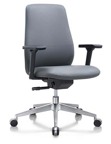 Gray Upholstered Swivel Task Chair with Fixed Arms and Polished Aluminum Base
