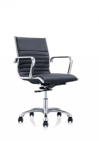 Ribbed Black Mid-Back Swivel Conference Chair with Chrome Frame