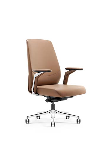 Tan Upholstered Executive Swivel Chair with Polished Five-Star Base