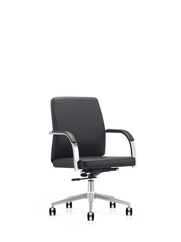 Mid-Back Black Upholstered Executive Swivel Chair with Polished Aluminum Base