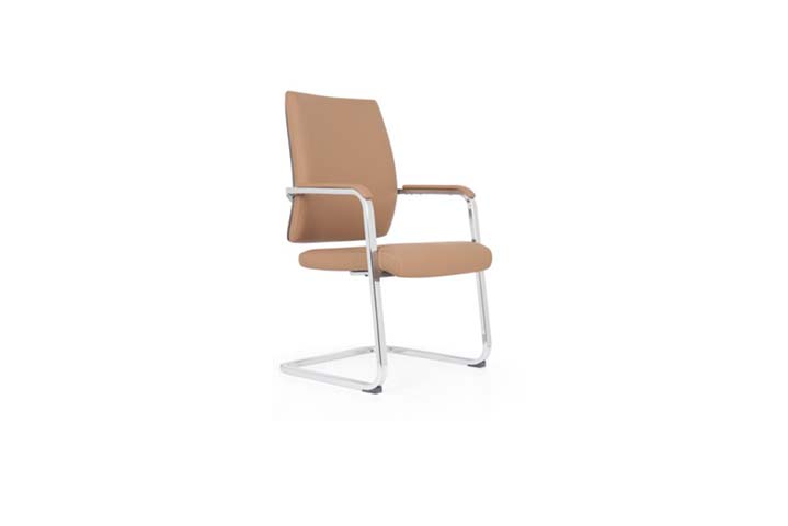 Tan Upholstered Cantilever Conference Chair with Chrome Sled Frame