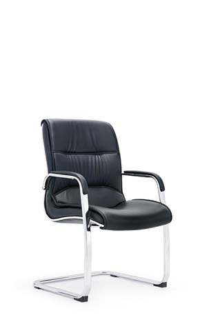 Black Faux Leather Sled-Base Visitor Chair with Chrome Armrests