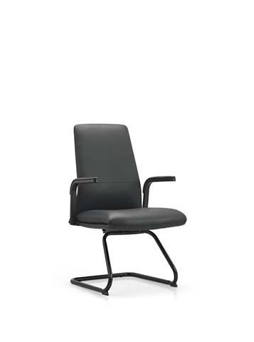 Black Faux Leather Sled-Base Conference Chair