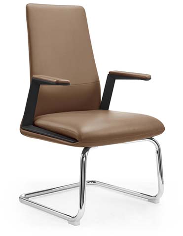 Brown Leather Executive Visitor Chair with Cantilever Base