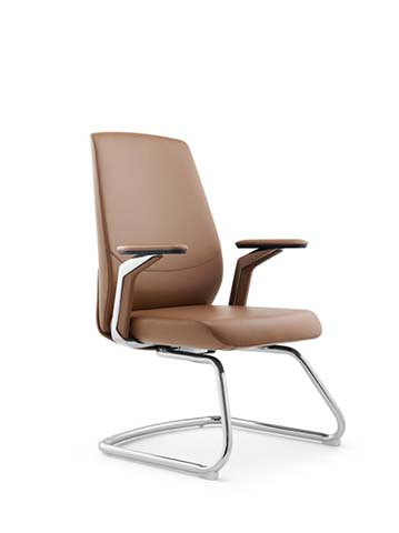 Tan Upholstered Executive Guest Chair with Chrome Cantilever Sled Base