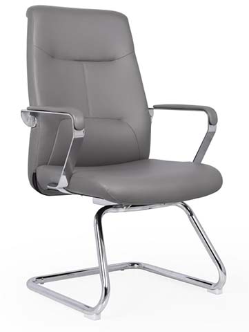 Grey Upholstered Cantilever Conference Chair with Chrome Sled Base