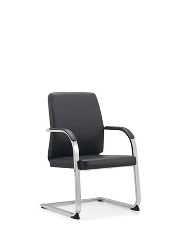 Black Upholstered Conference Chair with Polished Cantilever Arms