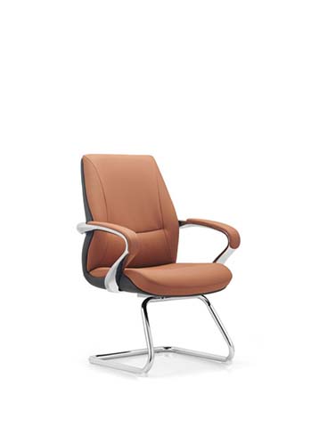Tan Leather-Look Executive Conference Chair with Chrome Sled Base