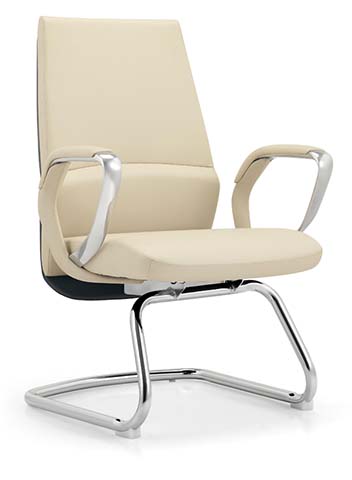 Cream Upholstered Cantilever Conference Chair with Polished Chrome Frame
