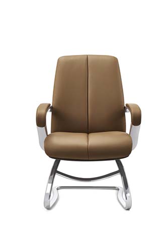 Tan Leather-Look Sled-Base Executive Conference Chair