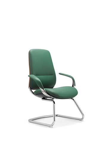 Green Upholstered Cantilever Conference Chair with Chrome Sled Frame