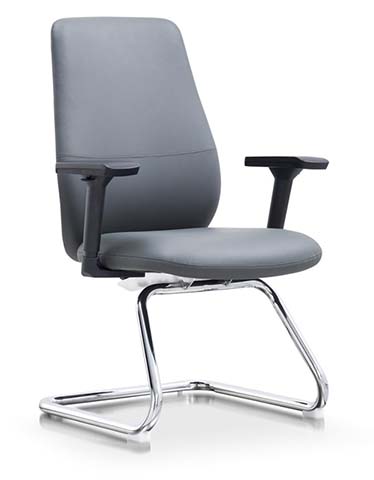 Gray Upholstered Cantilever Conference Chair with Fixed Armrests