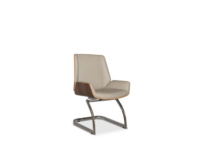Cantilever Guest Armchair with Upholstered Seat and Bent Wood Back