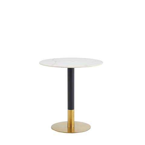 Modern Round Pedestal Dining Table with White Marble Top and Two-Tone Black Brass Base
