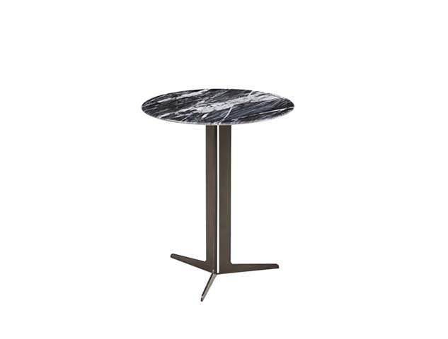 Round Black Veined Marble Top Dark Bronze Metal Tripod Side End Table