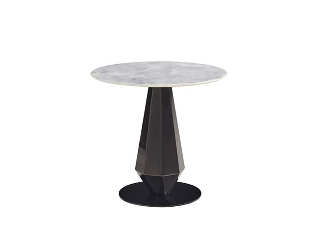 Round Marble-Look Top Faceted Pedestal Side Table