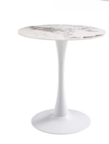 Modern Round Tulip Pedestal Side Table with Marble-Veined Top