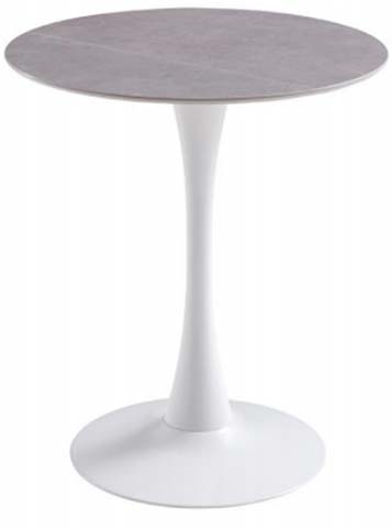 Mid-Century Modern Round Tulip Pedestal Dining Table, Grey Top White Base