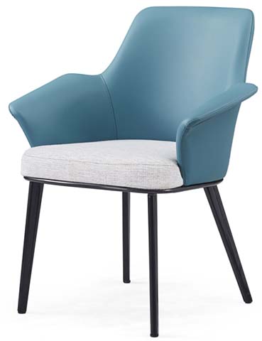Two-Tone Upholstered Arm Dining Chair with Black Metal Legs