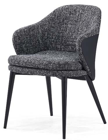 Two-Tone Woven Fabric Upholstered Dining Armchair with Black Metal Legs