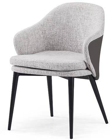 Two-Tone Upholstered Curved Back Dining Armchair with Black Metal Legs