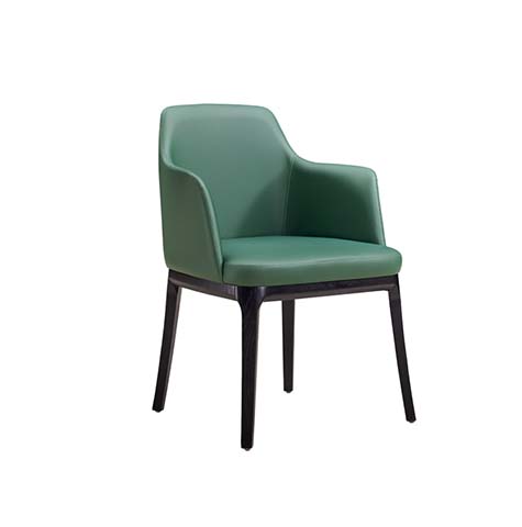 Dark Green Upholstered Curved-Back Dining Armchair with Dark Wood Legs