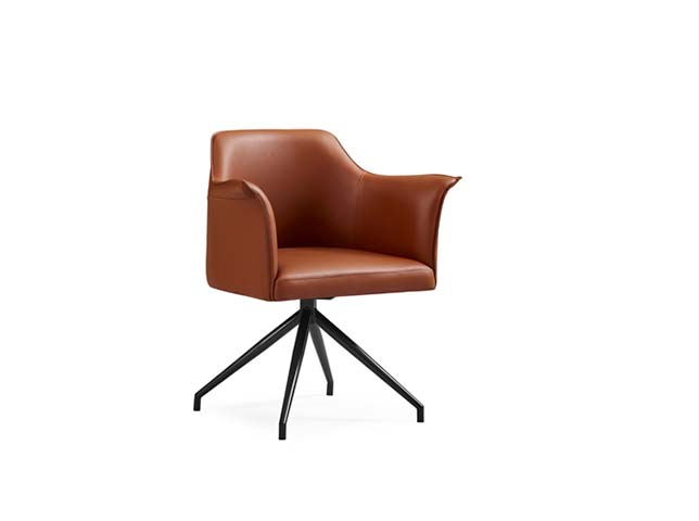 Cognac Faux Leather Swivel Upholstered Armchair with Black 4-Prong Spider Base