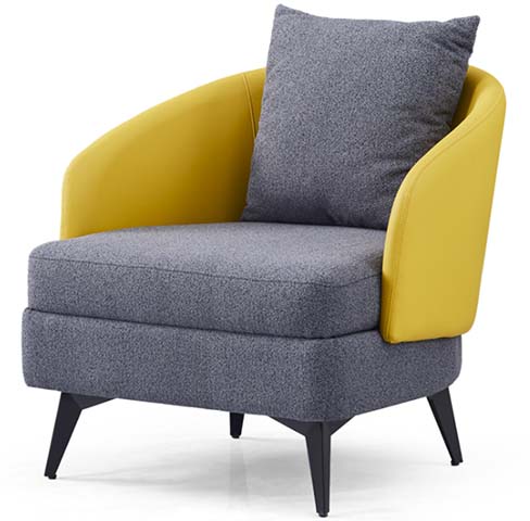 Two-Tone Upholstered Barrel Accent Armchair with Throw Pillow