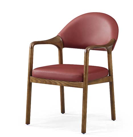 Mid-Century Walnut Bentwood Upholstered Dining Armchair, Burgundy Faux Leather