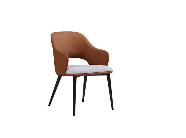 Two-Tone Upholstered Dining Armchair with Integrated Open Back and Black Metal Legs