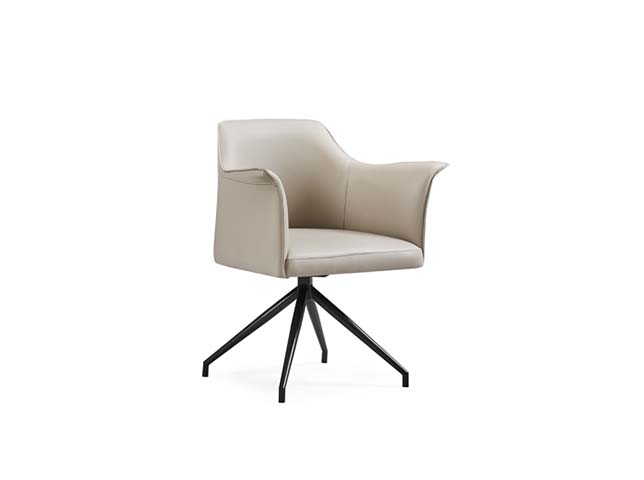 Light Beige Upholstered Swivel Conference Armchair with Black 4-Star Metal Base