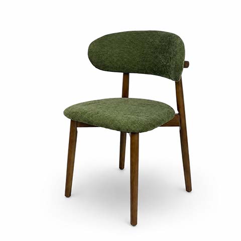 Mid-Century Armless Upholstered Dining Chair, Moss Green Textured Fabric with Walnut Finish Wood Frame